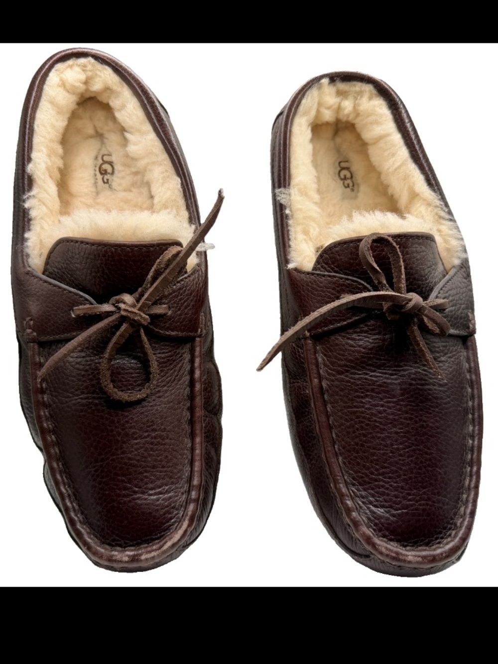 UGG Mens Byron 5161 Brown Leather Shearling Lined Moccasin Slippers Size 10